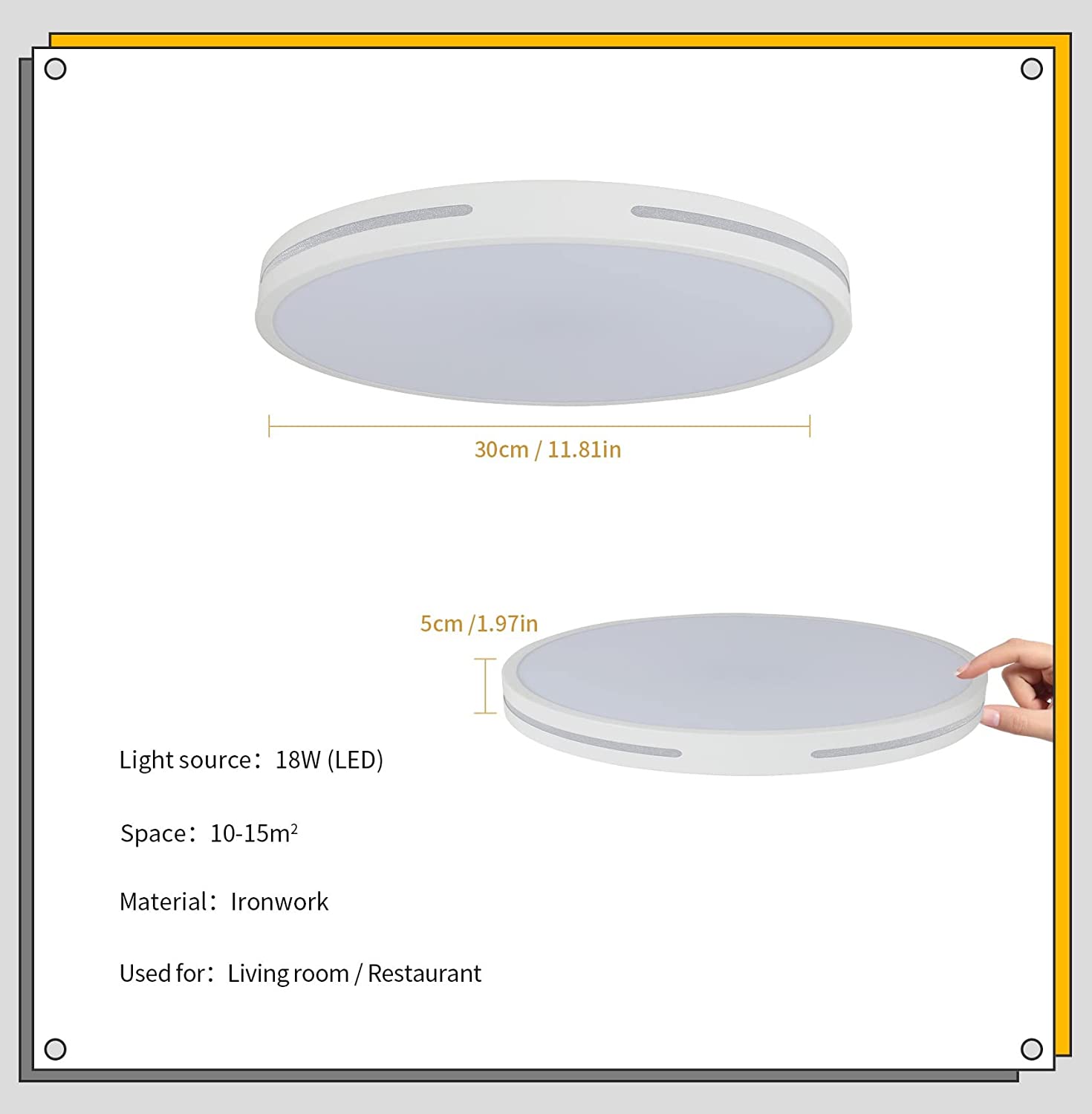 Tableau des dimensions des plafonniers