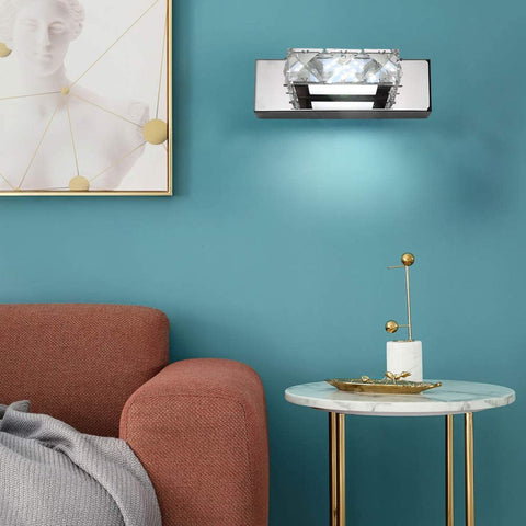 Applique Murale Phares Miroir en Cristal LED 3W 5500k Lampe en Acrylique en Acier Inoxydable IP44 étanche et Anti-buée (Argent), 16x5cm