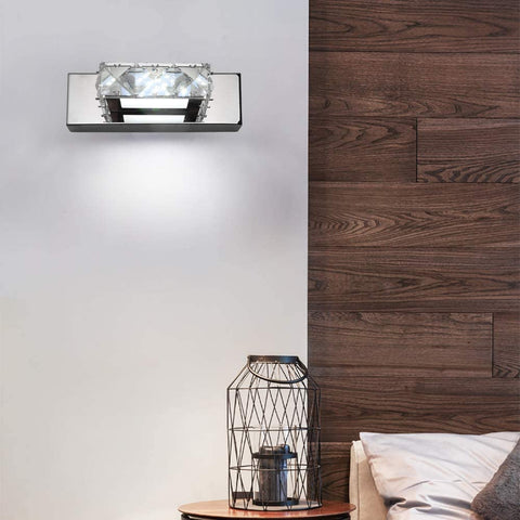 Applique Murale Phares Miroir en Cristal LED 3W 5500k Lampe en Acrylique en Acier Inoxydable IP44 étanche et Anti-buée (Argent), 16x5cm