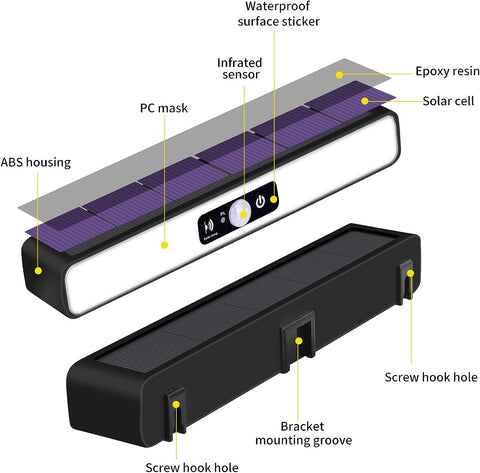 Applique solaire Extérieur Détecteur de Mouvement Lampe murale LED Blanc Froid 6000K Pour Cour Jardin Couloir Terrasse Proche Mur Pathway Patio Villa