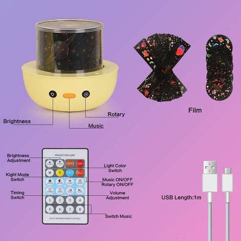 Veilleuse Projecteur Etoile, Rotation 360° Musicale Veilleuse + Minuterie + Télécommande + 6 Films de Projection, Veilleuse Enfant Lampe, pour Halloween, Noël, Fêtes, Cadeau Bebe Fille Garcon