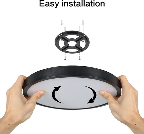 Plafonnier LED Ultra Mince 24W, Luminaire Rond Noir 6500K Blanc Froid, 2160LM, IP50, Ø30cm, Pour Chambre, Salon, Couloir, Balcon, Salle de Bain, Bureau