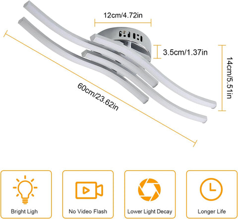 Plafonnier LED Design moderne Forme de Vague Lampe de Plafond 24W Blanc Chaud 3000K Pour salon chambre à coucher salle à manger bureau