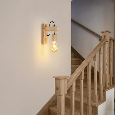 Applique Murale Intérieur Bois Moderne Lampe murale E27 Base Pour Chambre, Restaurant, Couloir, Café, Bar(Ampoule non incluse)
