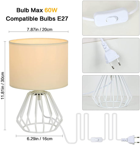 Lampe de Chevet, Lampe de Table avec Base Ajourée et Abat-jour en Tissu Blanc, Lampe de Bureau Minimaliste pour Chambre Salon Bureau (Ampoule E27 Non Incluse)