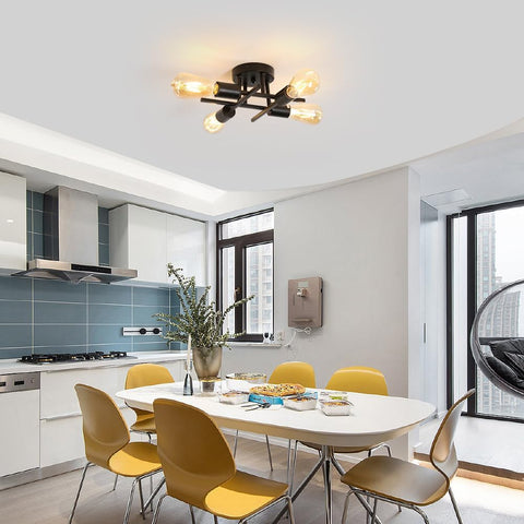 Plafonnier Vintage E27 Base 4 Lampe Lampe de Plafond Pour salon chambre à coucher salle à manger bureau Noir