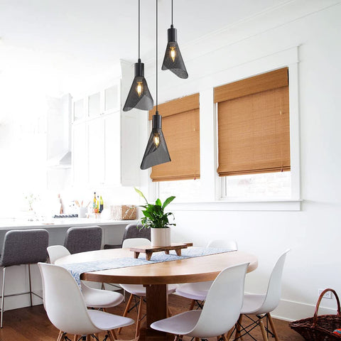 Suspension Luminaire Industriel, Plafonnier Vintage Noir, Lustre avec Abat-jour PVC pour Chambre, Salon, Restaurant, Bar, 3 Lumières E14(Sans Ampoule)