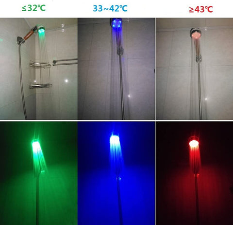 Pomme de douche led 3 couleurs tête de douche température douchette spa Chrome ABS pour accessoires de salle de bains