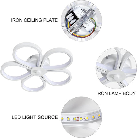 Plafonnier LED 30W Design moderne Forme de fleur créative Lampe de Plafond Blanc Chaud 3000K Pour salon chambre à coucher salle à manger bureau Blanc