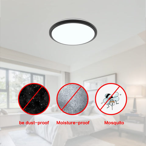 LED Plafonnier, Rond 24W Lampe de Plafond Moderne, Noir Plafonnier Detecteur de Mouvement, Imperméable IP54, Antipoussière, Lampe LED Interieur for Salle de Bain, Balcon, Couloir, Entrée, 6000K