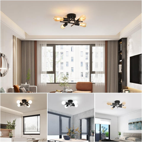 Plafonnier Vintage E27 Base 4 Lampe Lampe de Plafond Pour salon chambre à coucher salle à manger bureau Noir