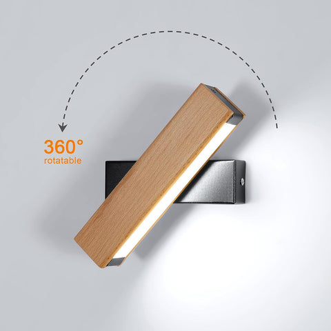 Applique Murale LED Bois Rotative Moderne Rectangle Lampe murale Blanc Froid 6000K 4.5W Pour chambre à coucher, salon, couloir, entrée