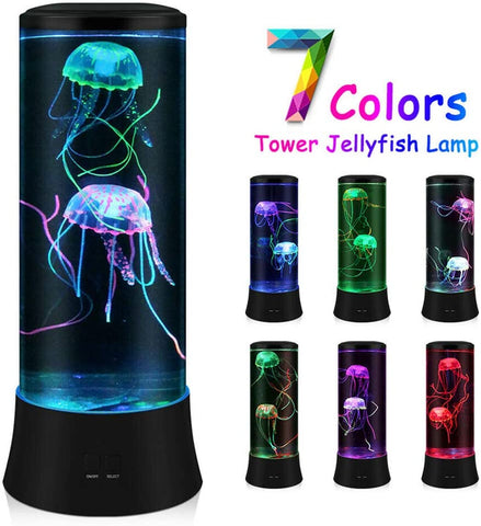 Lampe à lave à LED fantaisie avec méduses - 7 couleurs - Lampe d'ambiance style aquarium