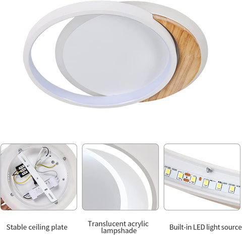 Plafonnier LED Moderne, 28W Lampe de Plafond Moderne, Ø30CM * 5CM Round Wooden Luminaire Plafonnier LED pour Chambre, Cuisine, Couloir, Entrée, Lumière Blanche Froide, 6000K