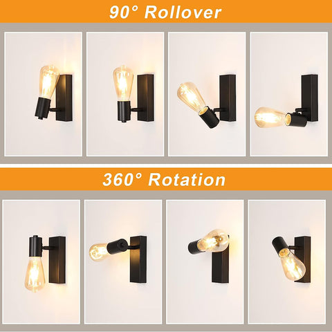 2 pièces Applique Murale Intérieur Vintage Lampe murale Pour chambre à coucher, salon, couloir, entrée Noir E27 Base