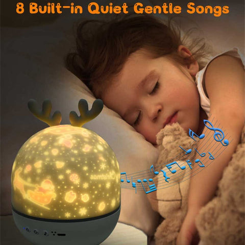 Bébé Veilleuse Projecteur, LED Enfant Veilleuse Lampe Musicale et Lumineuse 360°Rotation avec 8 Musique 6 Films Thème, Lampe de Projecteur Étoiles à Télécommande USB Lampes de Chevet Lampes d'ambiance