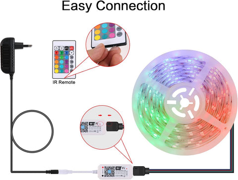 Ruban LED Smart WiFi Bande LED 5m 5050 RGB App Controle, IP65 étanche Bande Lumineuse Flexible Multicolore avec Télécommande pour Maison Cuisine Télévision Chambre Fête Festive Decoration