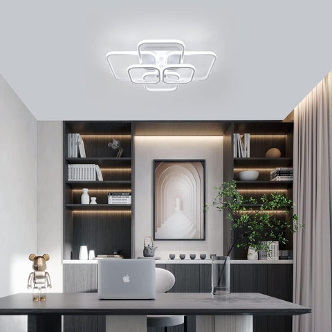 Plafonnier LED 72W Design moderne Cercle Carré Lampe de Plafond Blanc Froid 6000K Pour salon chambre à coucher salle à manger bureau Blanc