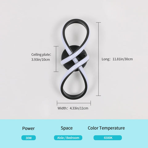 Moderne Plafonnier LED 20W Applique Murale LED  Forme de 8 Lampe murale Blanc Froid 6000K Pour chambre à coucher, salon, couloir, entrée Noir