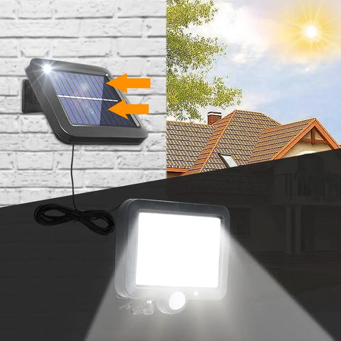 Lampe Solaire Extérieur, Lumière solaire avec Detecteur de Mouvement, Lampe de Sécurité avec Câble de 5M Étanche IP65, 160 LED 3 Modes, pour Cabanon Garage Jardin Balcon