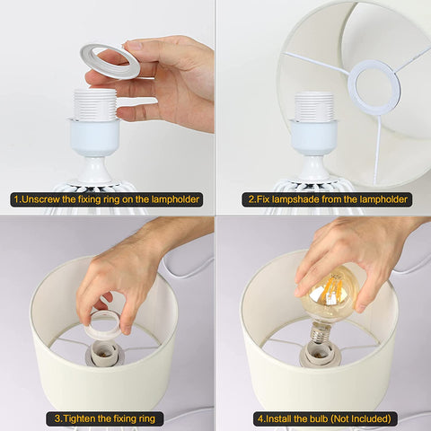 Lampe de Chevet, Lampe de Table avec Base Ajourée et Abat-jour en Tissu Blanc, Lampe de Bureau Minimaliste pour Chambre Salon Bureau (Ampoule E27 Non Incluse)