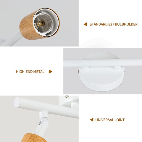 Plafonnier LED 2 Spots Orientables, Bois Luminaire Plafond LED Blanc, Éclairage de Plafond Intérieur pour Cuisine, Salon, Chambre, Couloir, Sans Ampoules, Max 60W