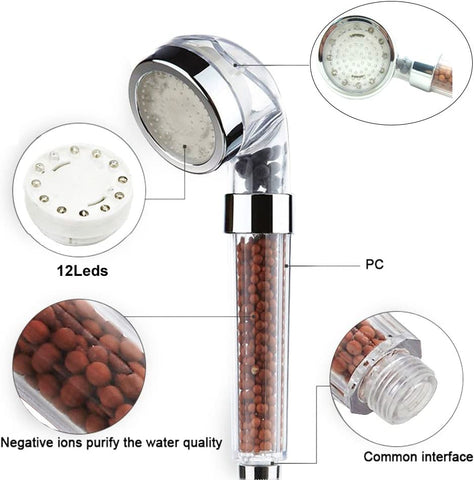 Pomme de douche led 3 couleurs tête de douche température douchette spa Chrome ABS pour accessoires de salle de bains