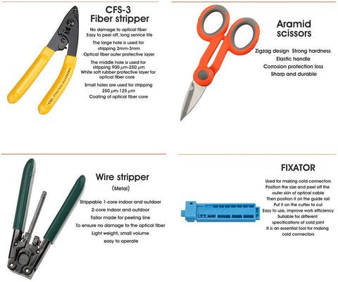 16pcs/kit Outils à Fibre FTTH avec Photomètre Fibre Optique, Cliveuse Fibre Optique AUA-60S, Localisateur visuel de défauts 10 km