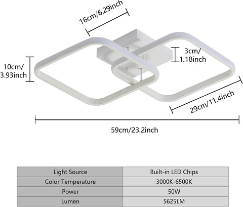 Tableau des dimensions des plafonniers