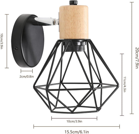 Applique Murale Intérieur Vintage – Lampe Murale en Bois Design, Douille E27, Éclairage pour Chambre, Salon, Couloir, Entrée – Ampoule Non Incluse