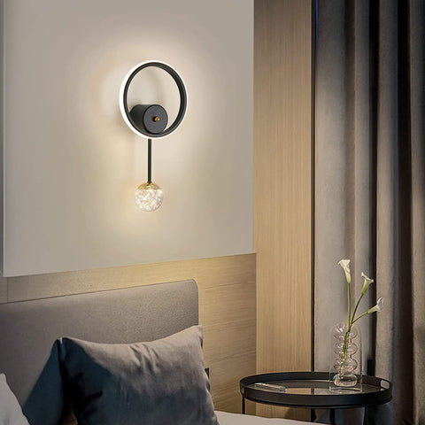 Applique Murale Interieur, LED Lampe Murale Moderne 17W Design Ronde, Applique Murale LED 3000K Lumière Chaude Noir pour Chambre, Salon, Couloir