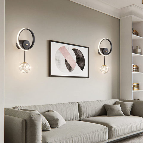 Applique Murale Interieur, LED Lampe Murale Moderne 17W Design Ronde, Applique Murale LED 3000K Lumière Chaude Noir pour Chambre, Salon, Couloir