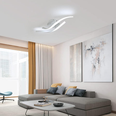 Plafonnier LED Design moderne Blanc Froid 6000K Forme de Vague Lampe de Plafond Pour salon chambre à coucher salle à manger bureau Blanc