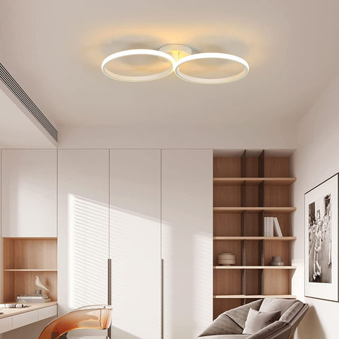 Plafonnier LED moderne 36W, luminaire plafonnier design créatif à double anneau, Lampe de plafond en métal de mode blanc