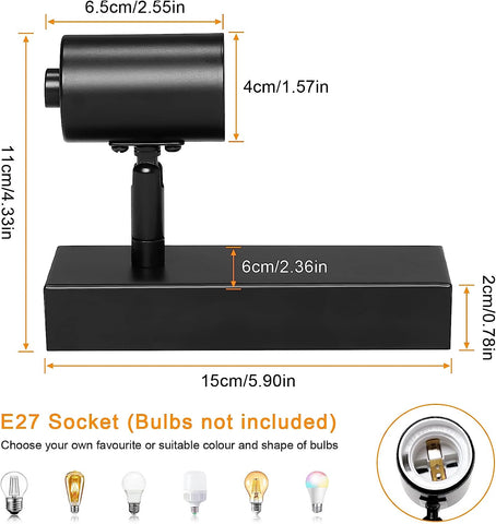 2 pièces Applique Murale Intérieur Vintage Lampe murale Pour chambre à coucher, salon, couloir, entrée Noir E27 Base