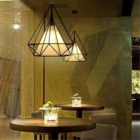 Industriel Suspension Luminaire,Lustre Industriel Vintage en Forme de Diamant,Lampe de Plafond en Métal pour Restaurant Salon, Noir