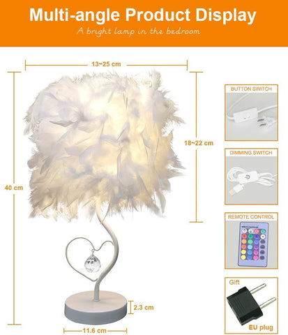 Lampe de bureau LED plume avec télécommande, lampe de table décorative simple moderne, veilleuse créative de lampe de chevet, adaptée au bureau d'étude de la chambre des enfants