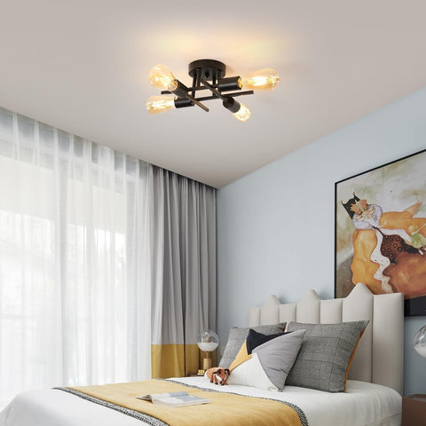 Plafonnier Vintage E27 Base 4 Lampe Lampe de Plafond Pour salon chambre à coucher salle à manger bureau Noir