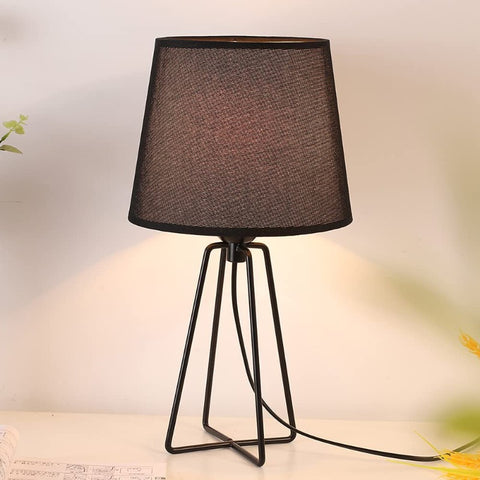 Lampe de Table de Chevet,Lampe de Table de Bureau Moderne vec Base de Cage de Panier en Métal Creux,Lampe de Table Abat-jour en Tissu Noir pour Chambre à Coucher,Salon,Bureau