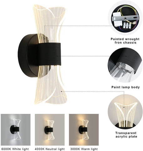 Applique Murale Intérieur LED Dimmable, 12W Moderne Lampe LED Murale Design Créatif, Éclairage Acrylique Luminaire Mural pour Salon Couloir Chambre Escaliers, Noir