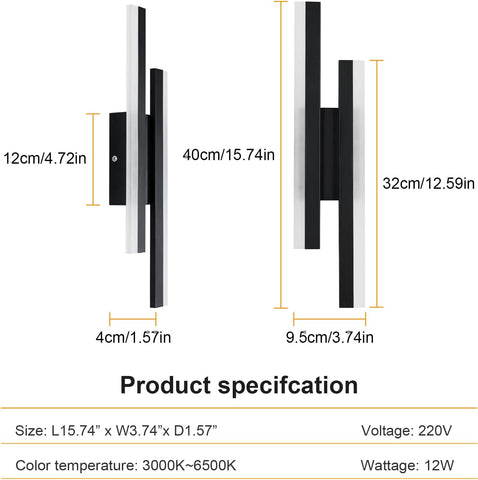 Tableau des dimensions des lampes murales 