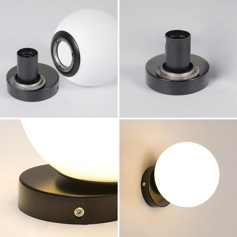 Applique Murale Intérieur Verre Moderne Sphérique Lampe murale E27 Base Pour chambre à coucher, salon, couloir, entrée Noir (Ampoule non incluse)