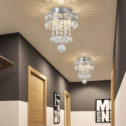 Lustre en cristal, Mini lampe suspension avec 3 lumières pour couloir, chambre à coucher, cuisine, chambre d'enfant