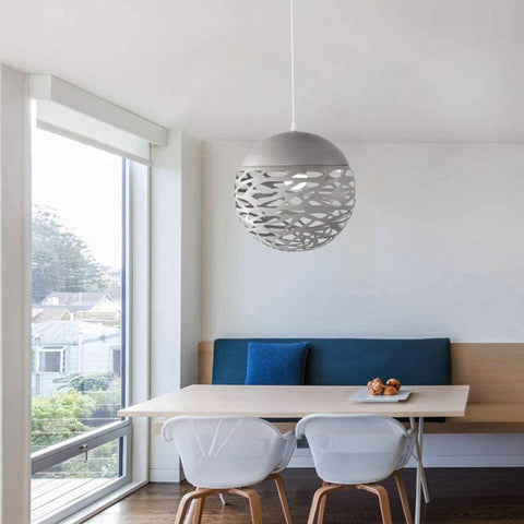 Lampe suspendue ajourée Lustre Tete Simple Lampe sculptée en fer forgé pour salle à manger (Blanc, 20cm)