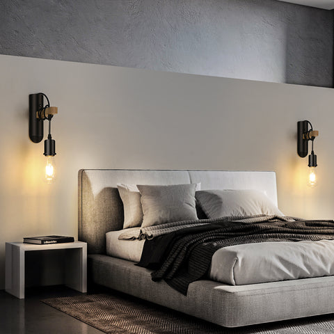 Appliques en bois E27, Applique murale rétro LED, Lampe de chevet mural pour Salle de coucher, Salon, Escalier, max 40W