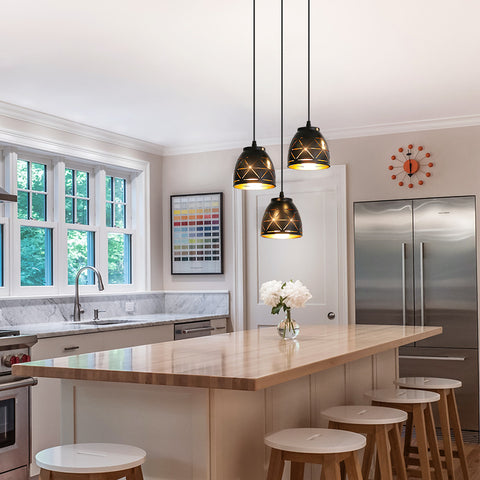 3 Lampes Suspension Rétro, Lustre Industriel en Creux Sculpté, E27 Lampe de Plafond Vintage en Metal, Eclairage pour Salon Cuisine Couloir Restaurant Loft Café Bar