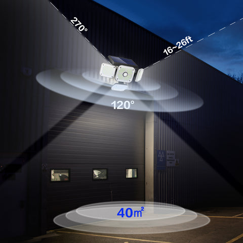Lampe Solaire Exterieur Detecteur de Mouvement, 4 Têtes 231 LED Lumiere Solaire Exterieur avec Télécommande IP65 Étanche Eclairage Exterieur Solaire 3 Modes Spot Projecteur LED Solaire Jardin Blanc froid