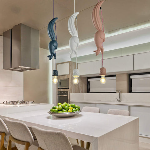 Résine Écureuil Lustre Lampe,Moderne Industrielle Suspendus Lampe Animale pour Enfants's Luminaires De Cuisine De Pièce-Bleu