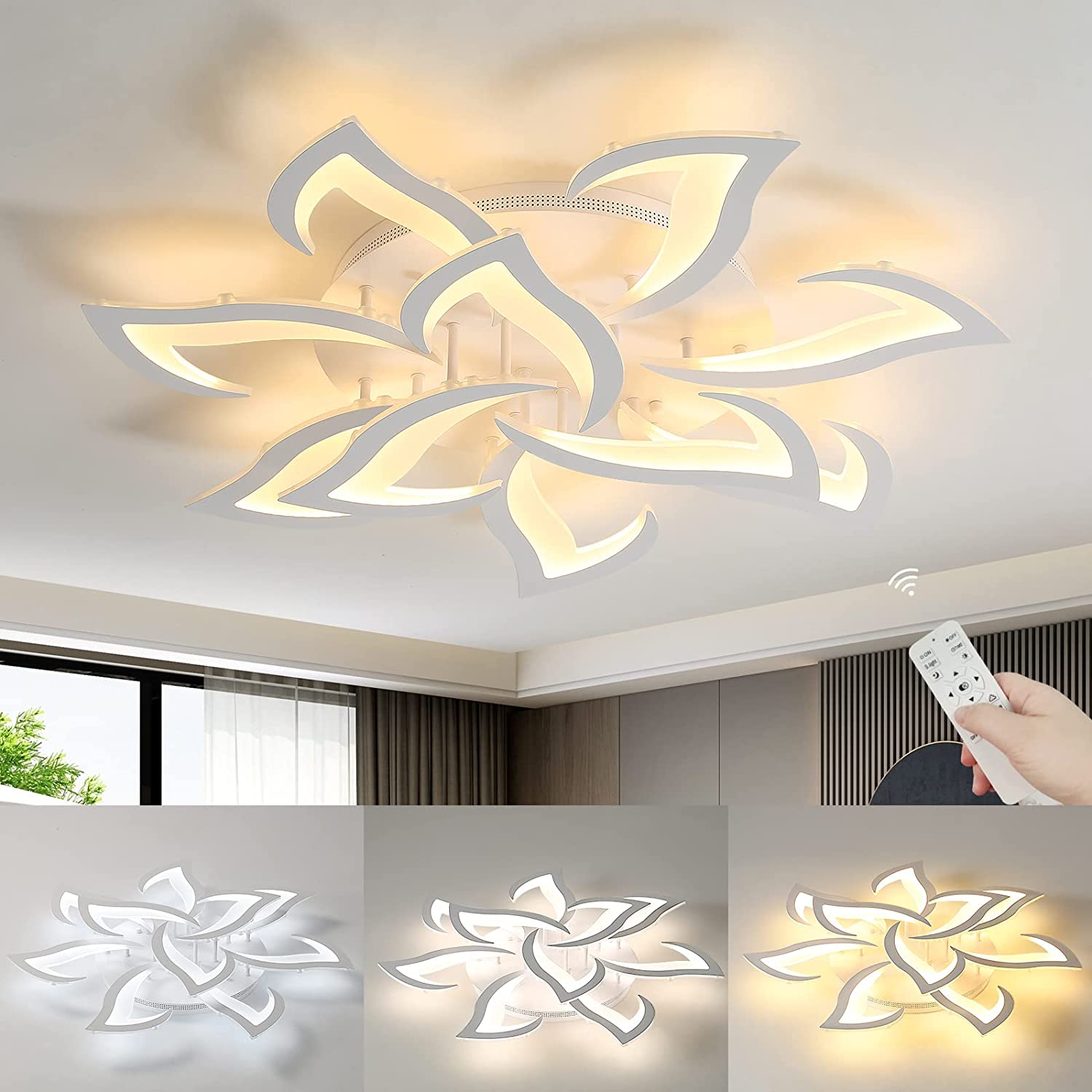 Plafonnier Led Dimmable, Blanc Lampe de Plafond Moderne avec Télécommande