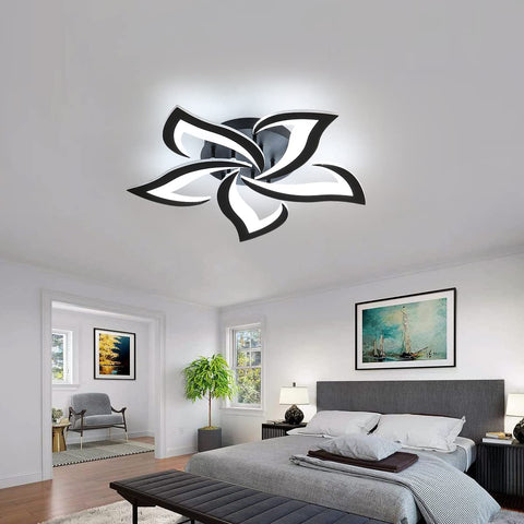 Plafonnier Led Moderne, 60W Créatif Pétales Design Plafonnier,Lampe de Plafond en Acrylique, pour Salon Chambre à Coucher étude Diamètre 60cm, Noir Lumière 6000K Blanche Froide